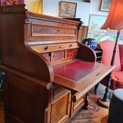 Barrel Top Desk like a Roll Top with Leather Writing Surface Drawers and Pigeon Holes