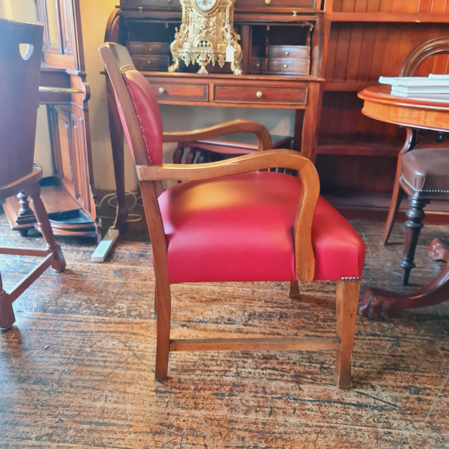 Desk Chair or Bedroom Armchair with Red Leather