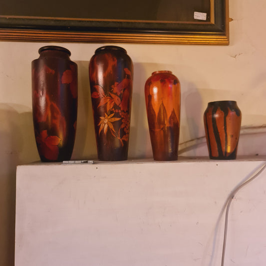 Wooden Vases Pokerwork Vintage