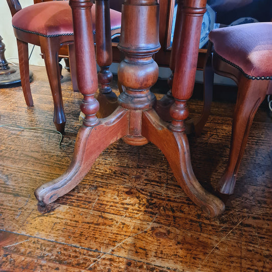 Dining Table with Round Marble Top and Antique Wooden Base