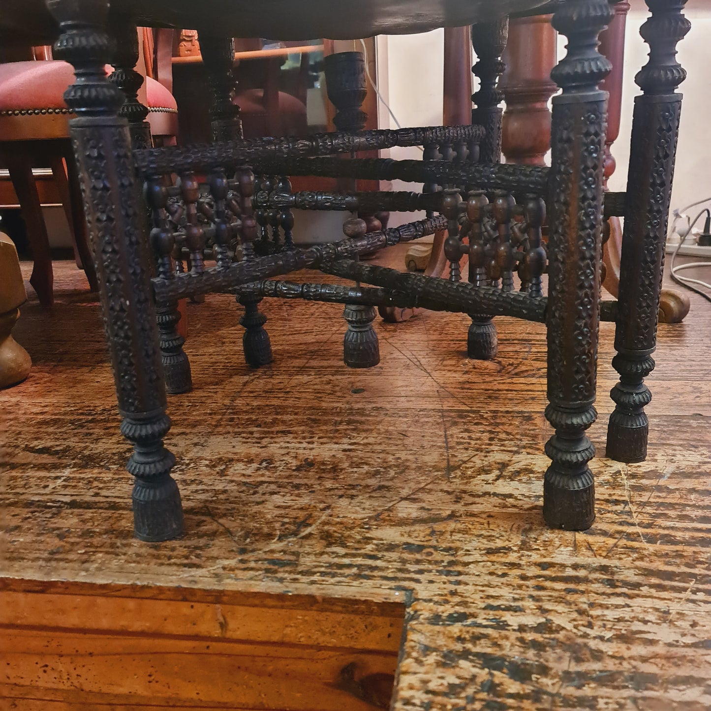 Morrocan Coffee Tray Table with Folding Legs and Brass Dished Top