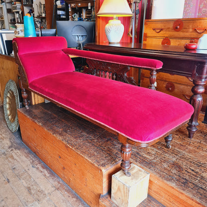 Red Velvet Chaise Longue or Victorian Day Bed