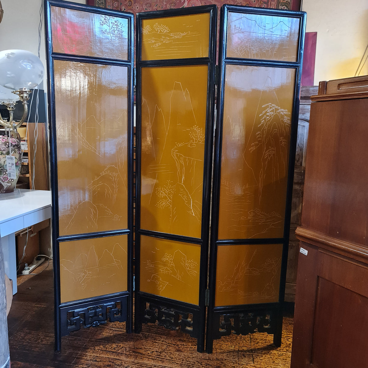 Three Panel Chinese Screen Room Divider Privacy Antique Style