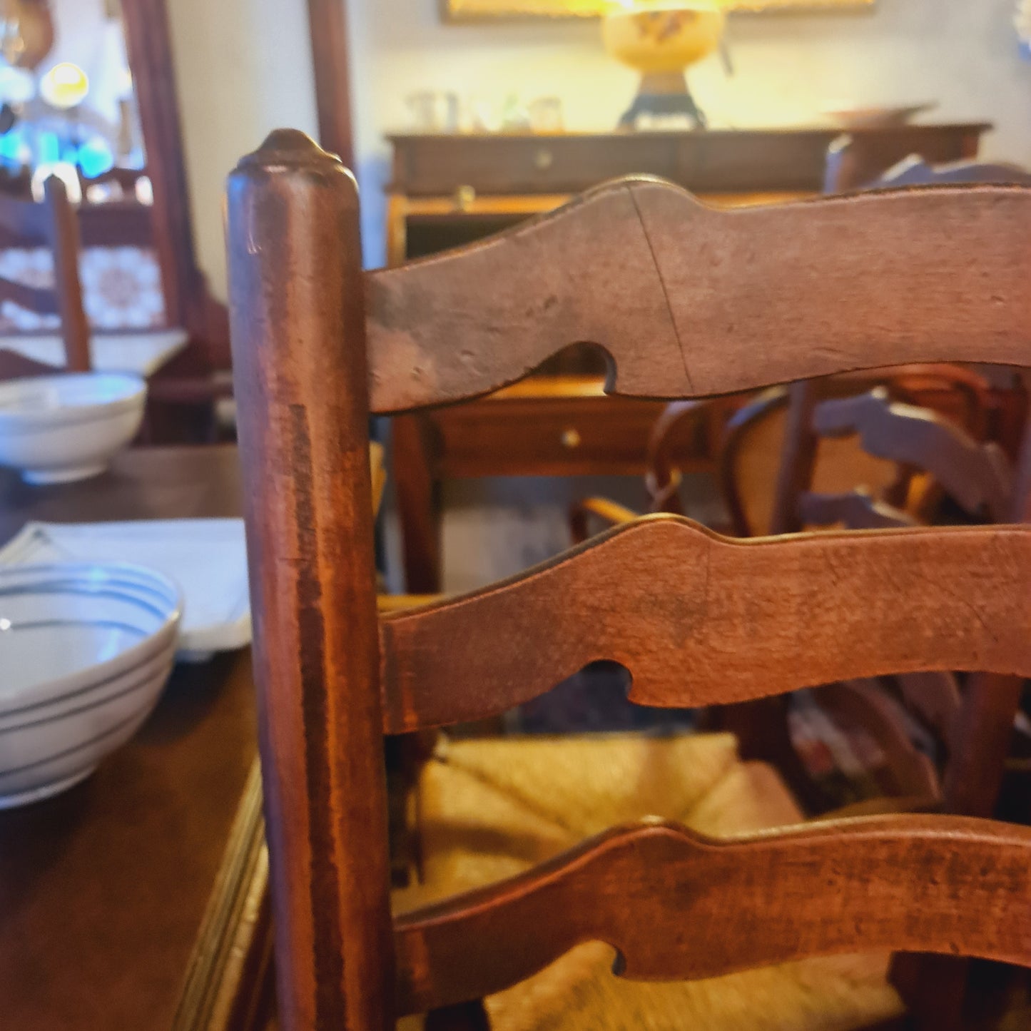 French Extension Table for 14 with 8 Rush Seated Chairs