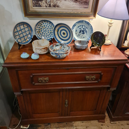 Antique Bureau Cabinet Incorporating Red Leather Top Desk