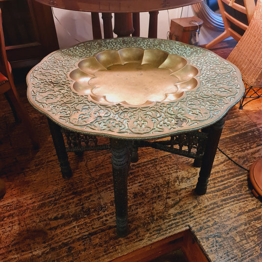 Morrocan Coffee Tray Table with Folding Legs and Brass Dished Top