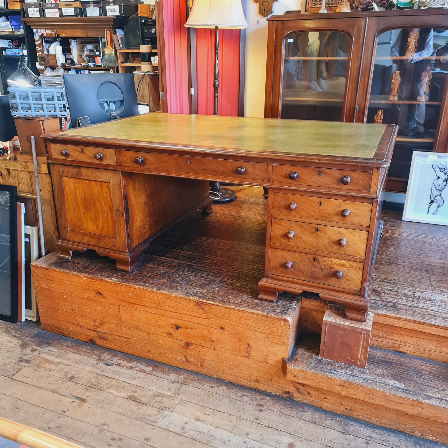 Antique Leather Top Partners Desk in Cedar