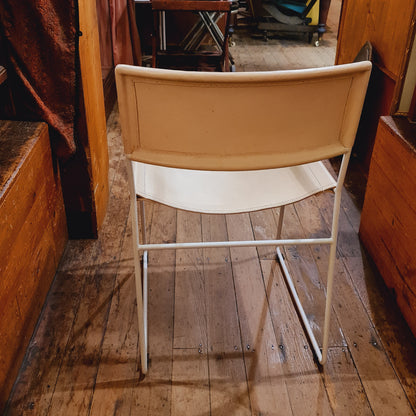 Six Danish Style Chairs with Iron Frames and Off White Leather
