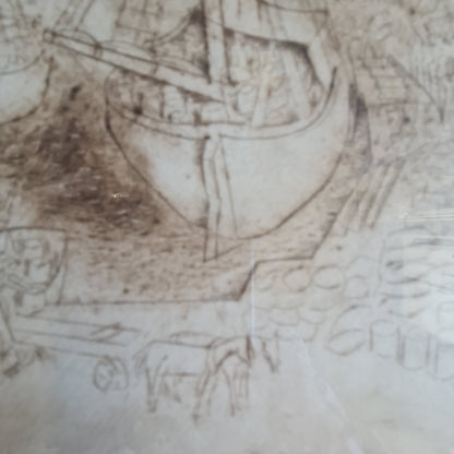 Signed Etching by Nachum Gutman of Boat and Harbour