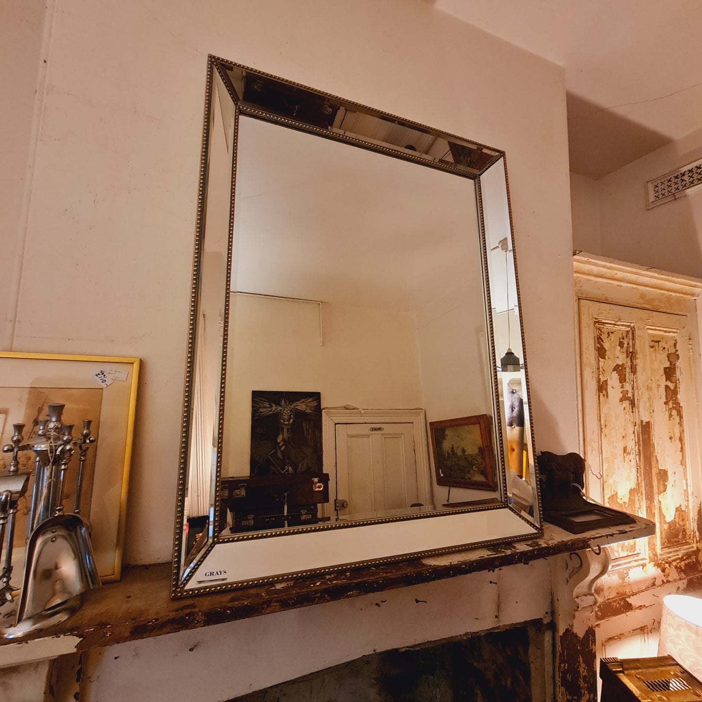 Silver Mirror Wall or Overmantel Cushion Facetted with Studs