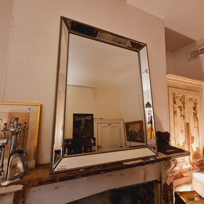 Silver Mirror Wall or Overmantel Cushion Facetted with Studs