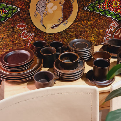Collection of Arabia Ruska Stoneware Table Plates Cups and Teapots