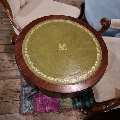 Antique Style Round Coffee Wine Table with Leather Top
