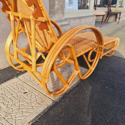 Cane Chair Recliner with Footstool Vintage Style for Balcony or Verandah