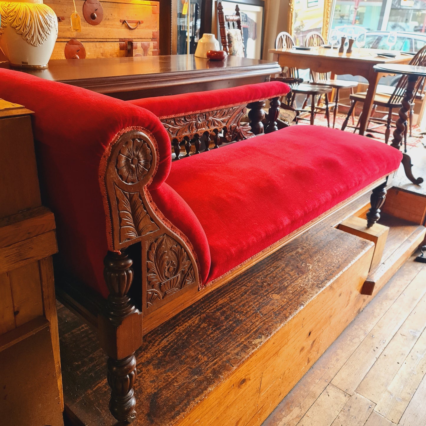 Red Velvet Chaise Longue or Victorian Day Bed