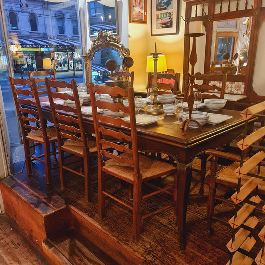 French Extension Table for 14 with 8 Rush Seated Chairs