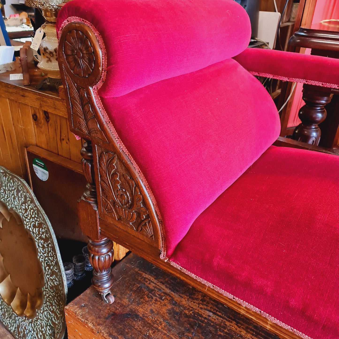 Red Velvet Chaise Longue or Victorian Day Bed