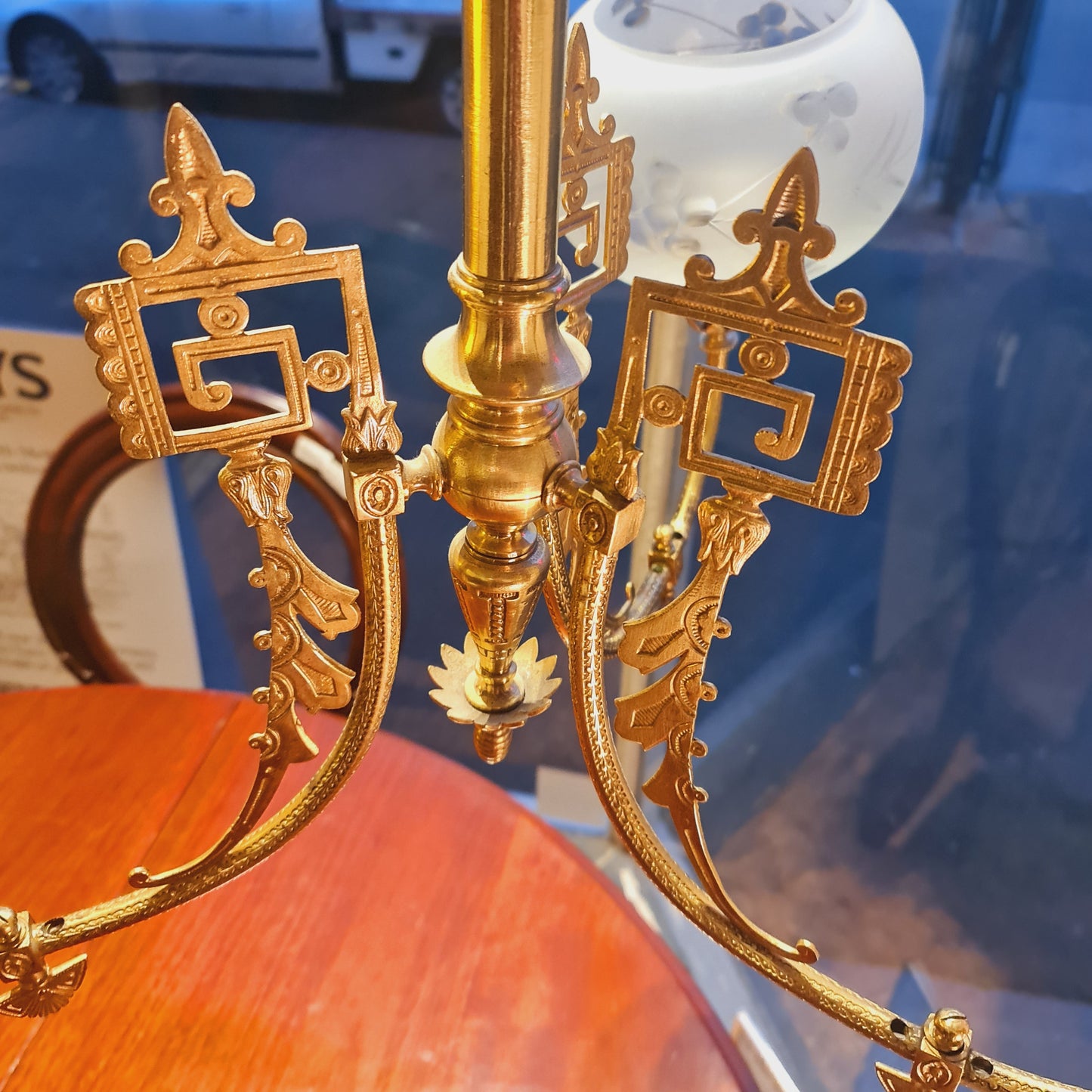 Suspended Antique Light with Three Branches Converted Gaslight