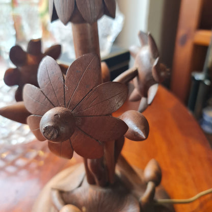 Table Lamp made from Wood in the Shape of a Flower