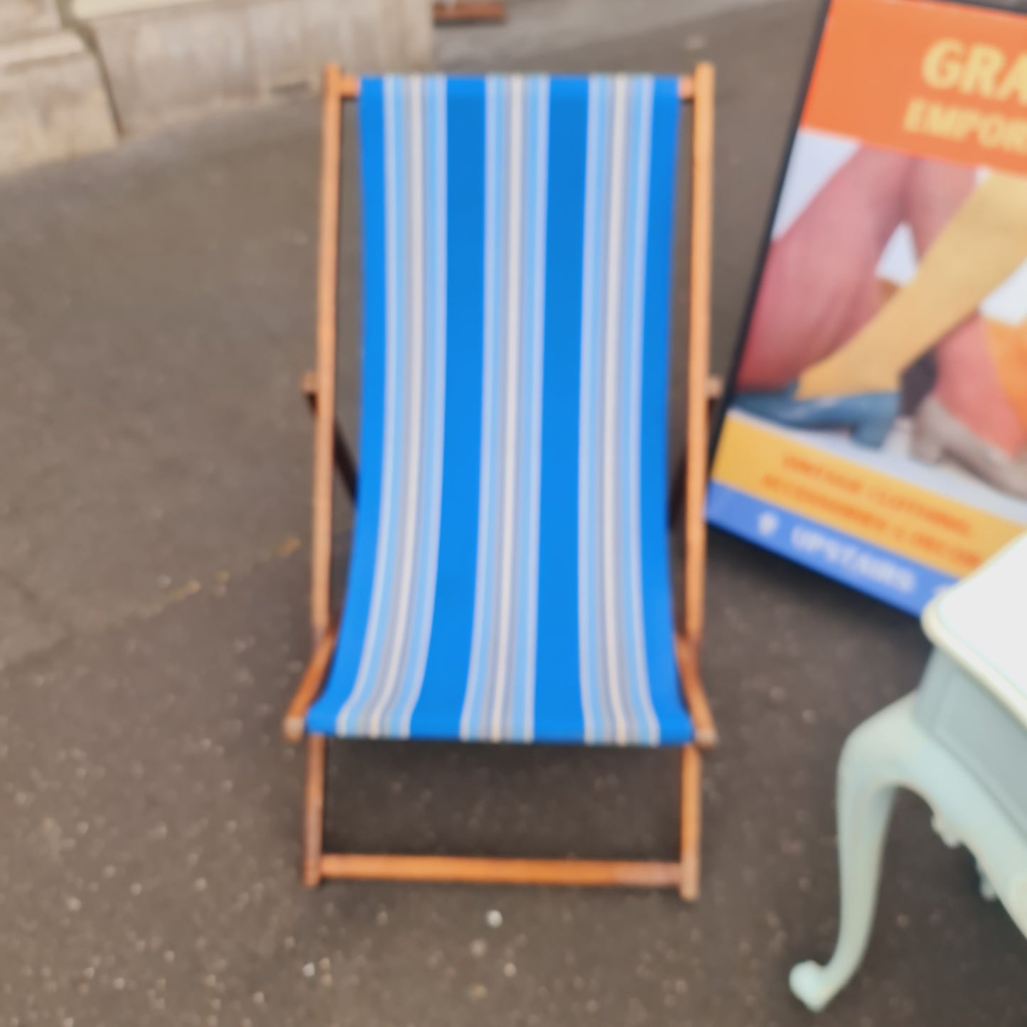 Folding Striped Canvas Deckchair Vintage 1950