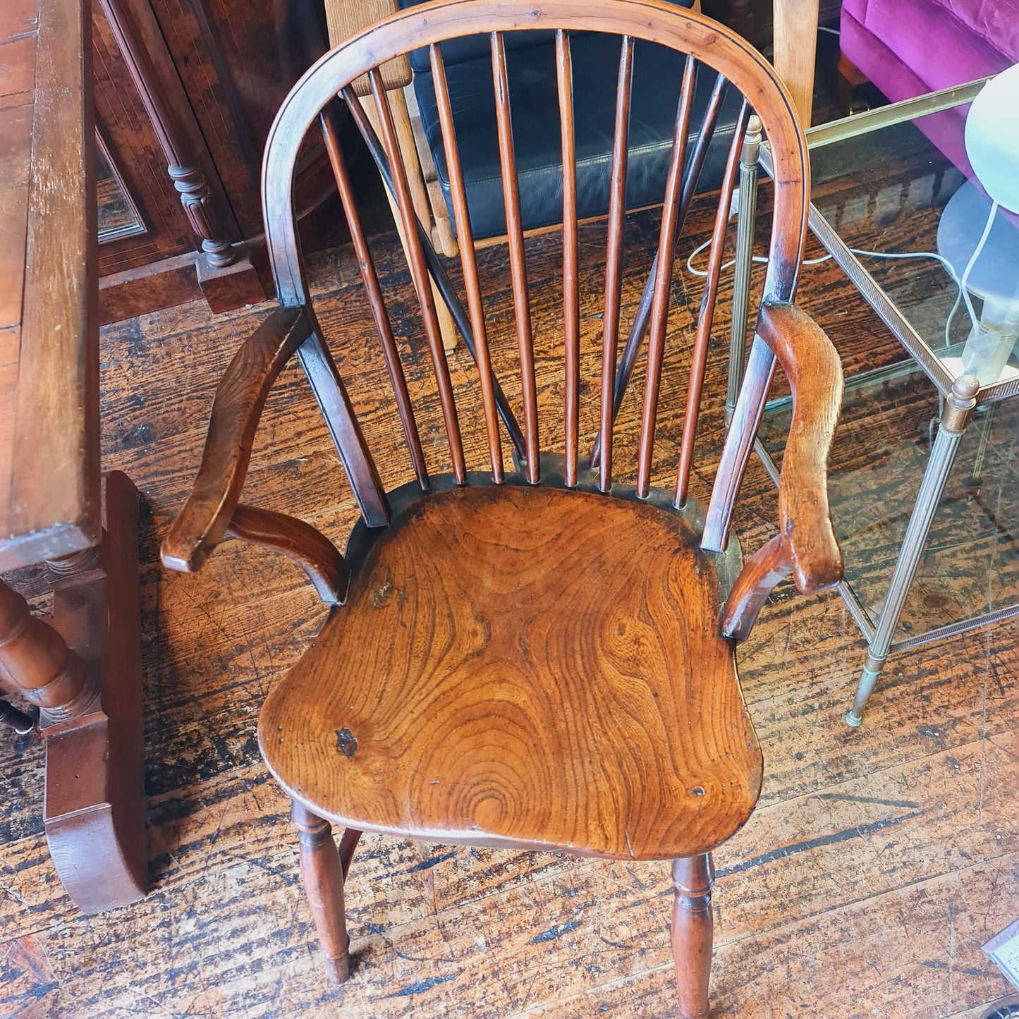 Set of Six Hoop Back Yew Dining Chairs with Arms