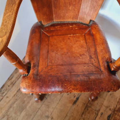 Antique Desk Chair from Holland Oak and Leather