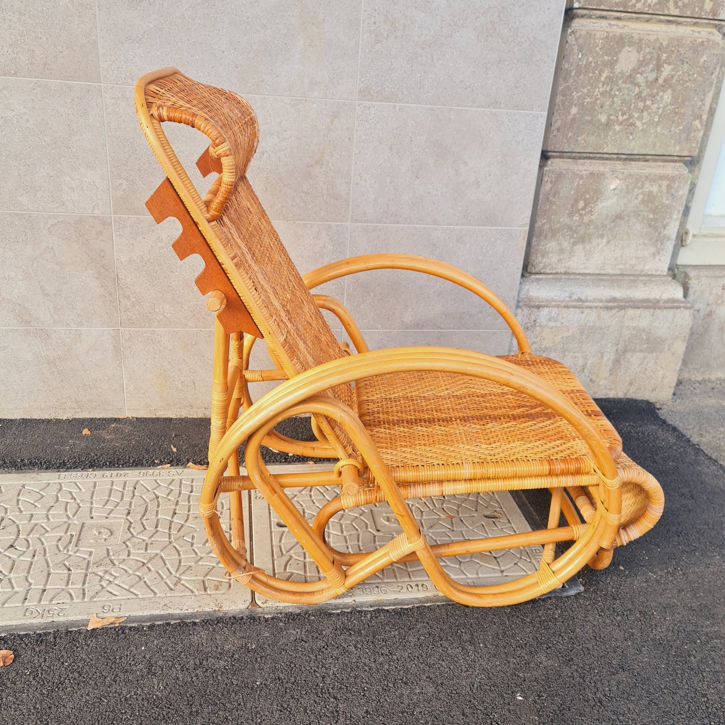 Cane Chair Recliner with Footstool Vintage Style for Balcony or Verandah