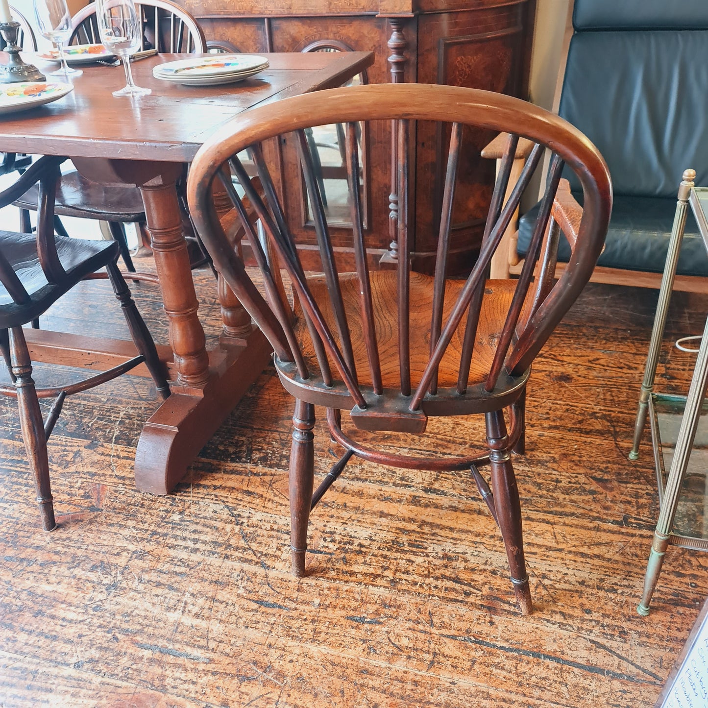 Set of Six Hoop Back Yew Dining Chairs with Arms