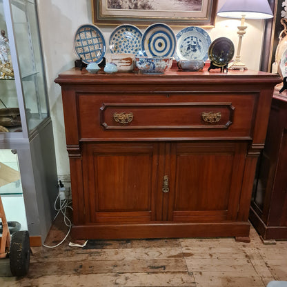 Antique Bureau Cabinet Incorporating Red Leather Top Desk