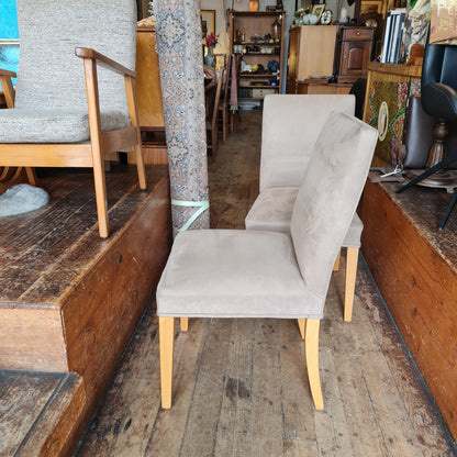 Dining Chairs Oak Frames and Grey Microsuede