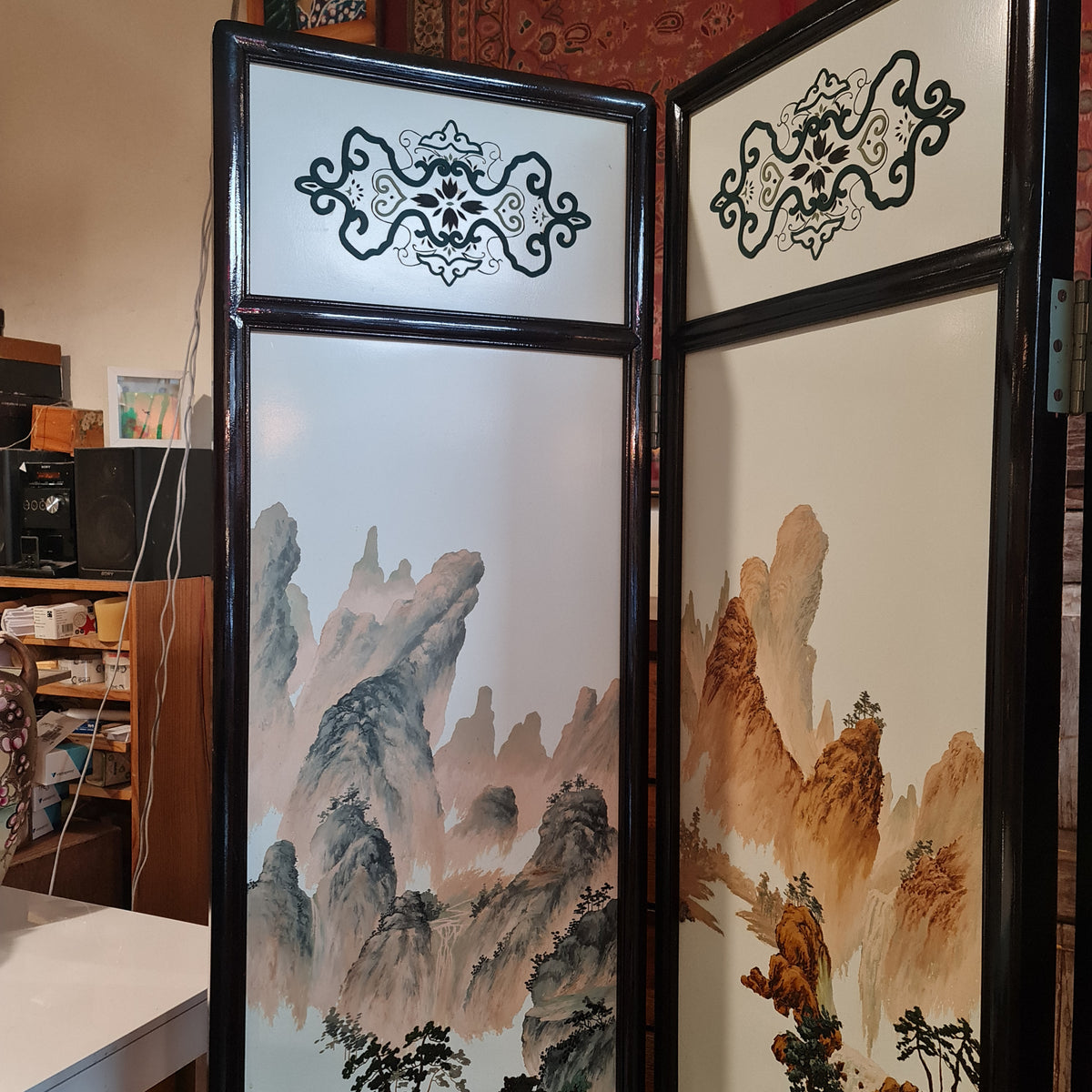 Three Panel Chinese Screen Room Divider Privacy Antique Style