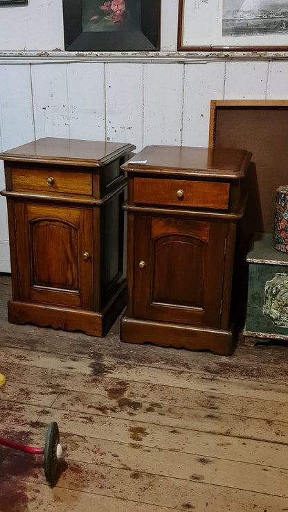Pair of Bedside Cabinets in the Antique Style Each with Drawer and Cabinet