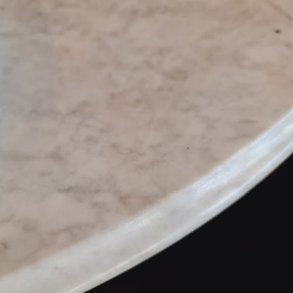 Dining Table with Round Marble Top and Antique Wooden Base