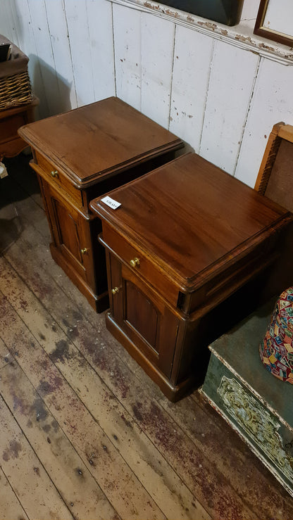 Pair of Bedside Cabinets in the Antique Style Each with Drawer and Cabinet