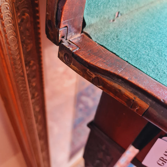 Antique Fold Over Card Table with Green Baize Top