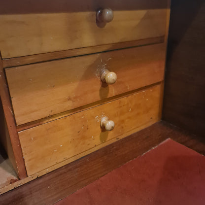 Antique Bureau Cabinet Incorporating Red Leather Top Desk