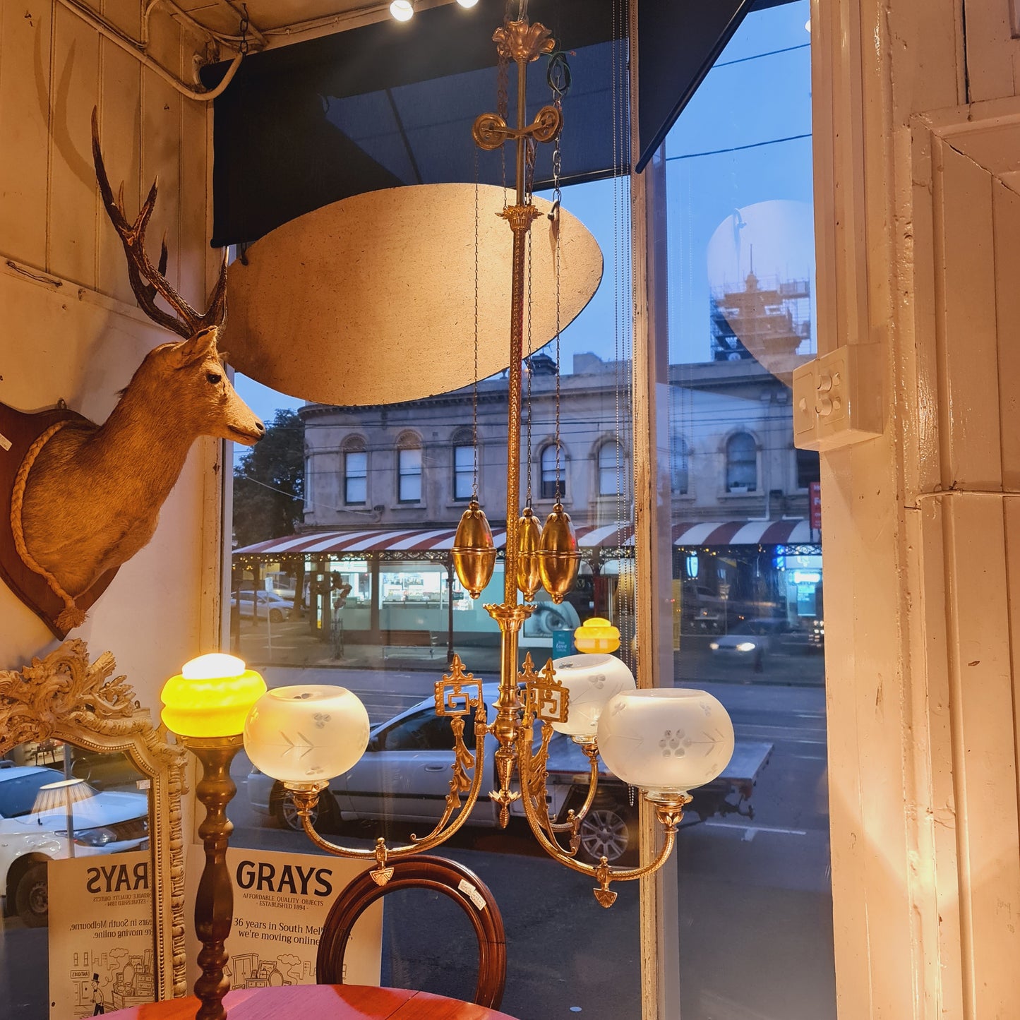 Suspended Antique Light with Three Branches Converted Gaslight