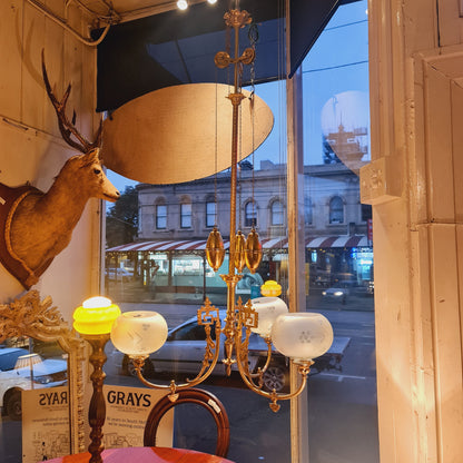 Suspended Antique Light with Three Branches Converted Gaslight