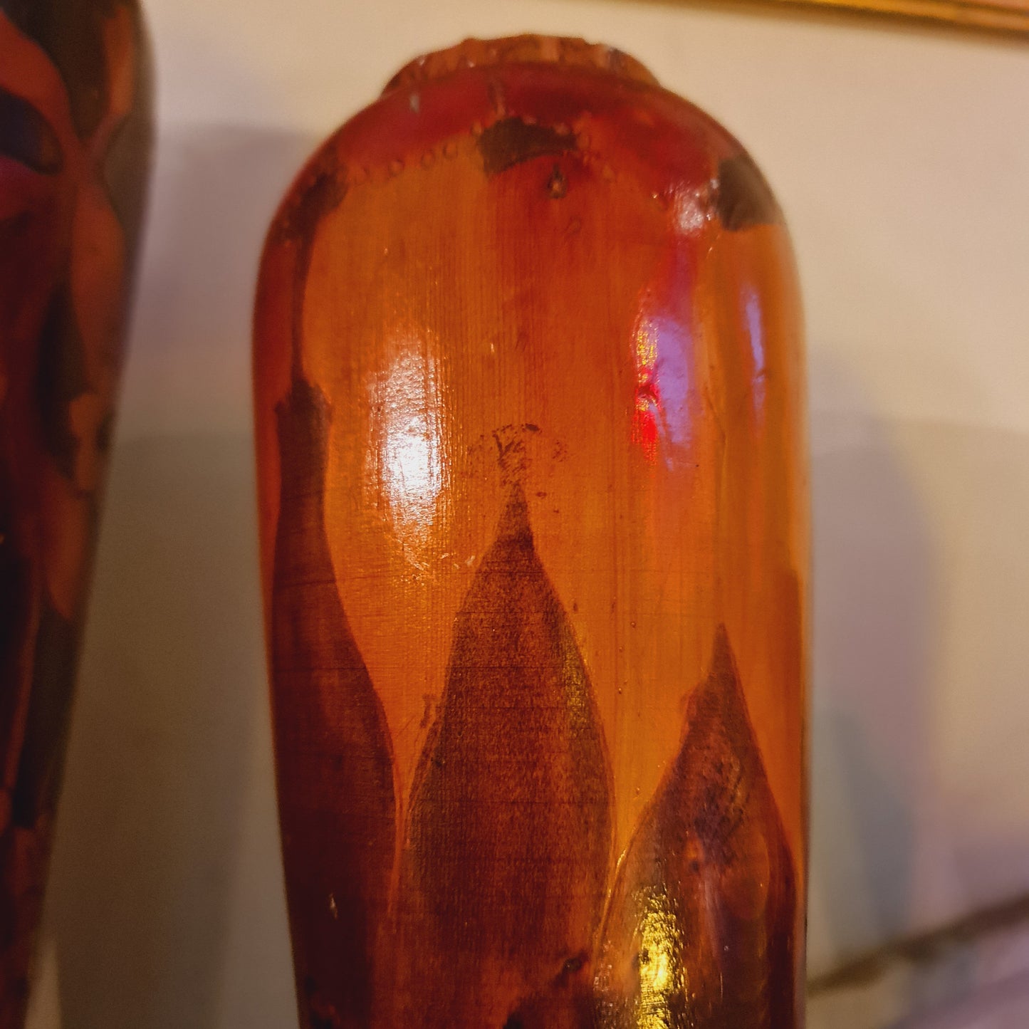 Wooden Vases Pokerwork Vintage