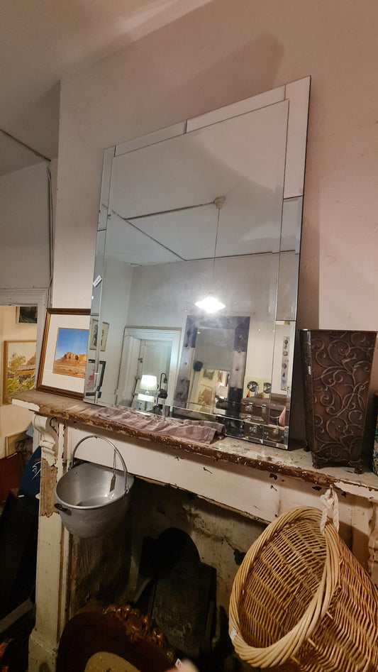 Large Unframed Deco Style Mirror for Overmantel Hallway or Dressing