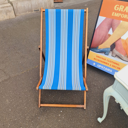 Folding Striped Canvas Deckchair Vintage 1950