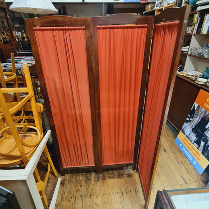 Folding Three Panel Fabric Screen with Wooden Frame