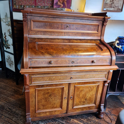 Barrel Top Desk like a Roll Top with Leather Writing Surface Drawers and Pigeon Holes