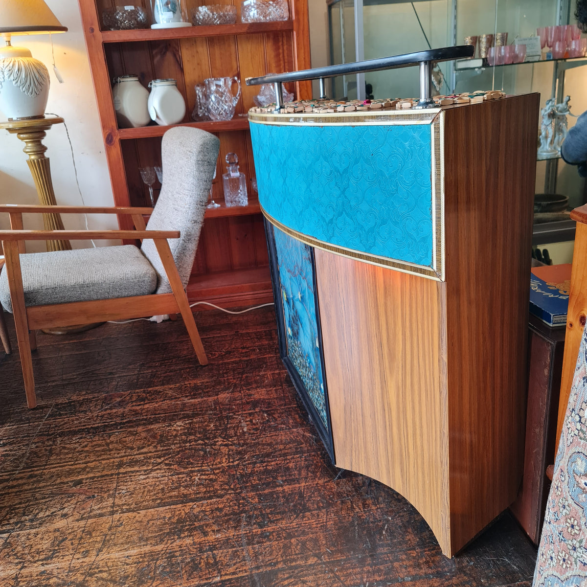Vintage Cocktail Bar With Light and Storage Behind