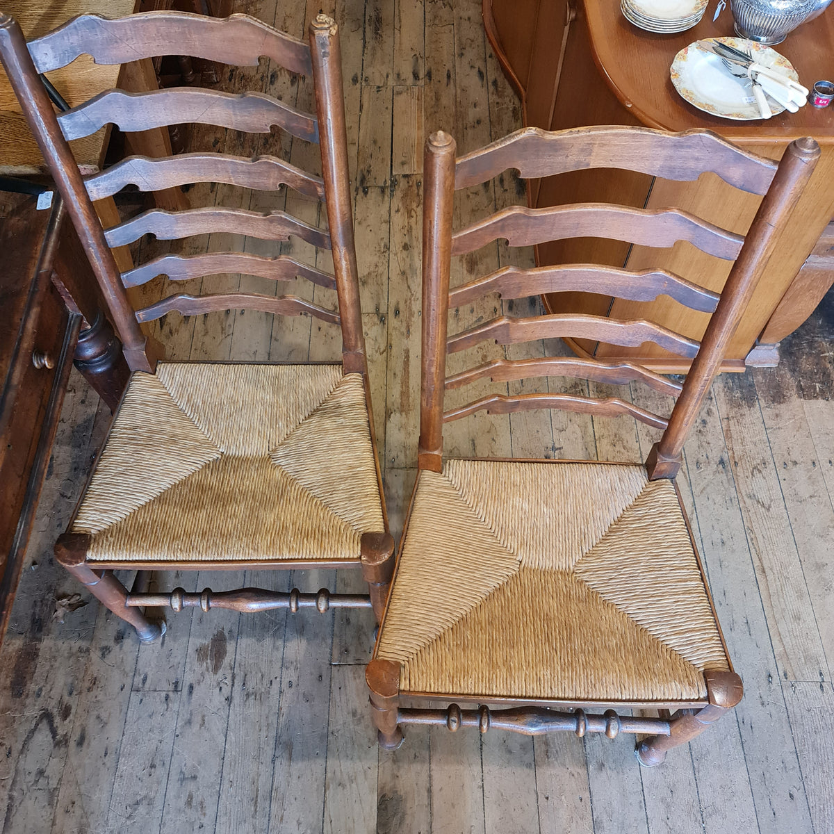 Six (6) Rush Seated Ladderback Chairs Made in France