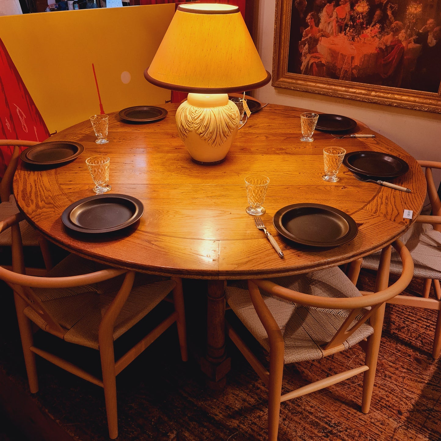 Round Solid Oak Table in the French Provincial Style