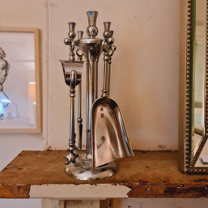 Fireside Fire Tool Set in Deco Style Chrome and Thistle