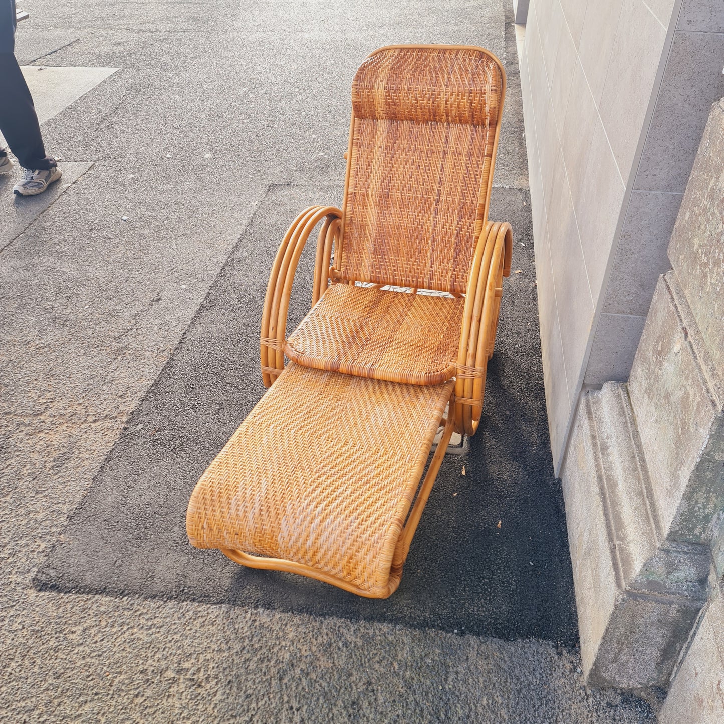 Cane Chair Recliner with Footstool Vintage Style for Balcony or Verandah