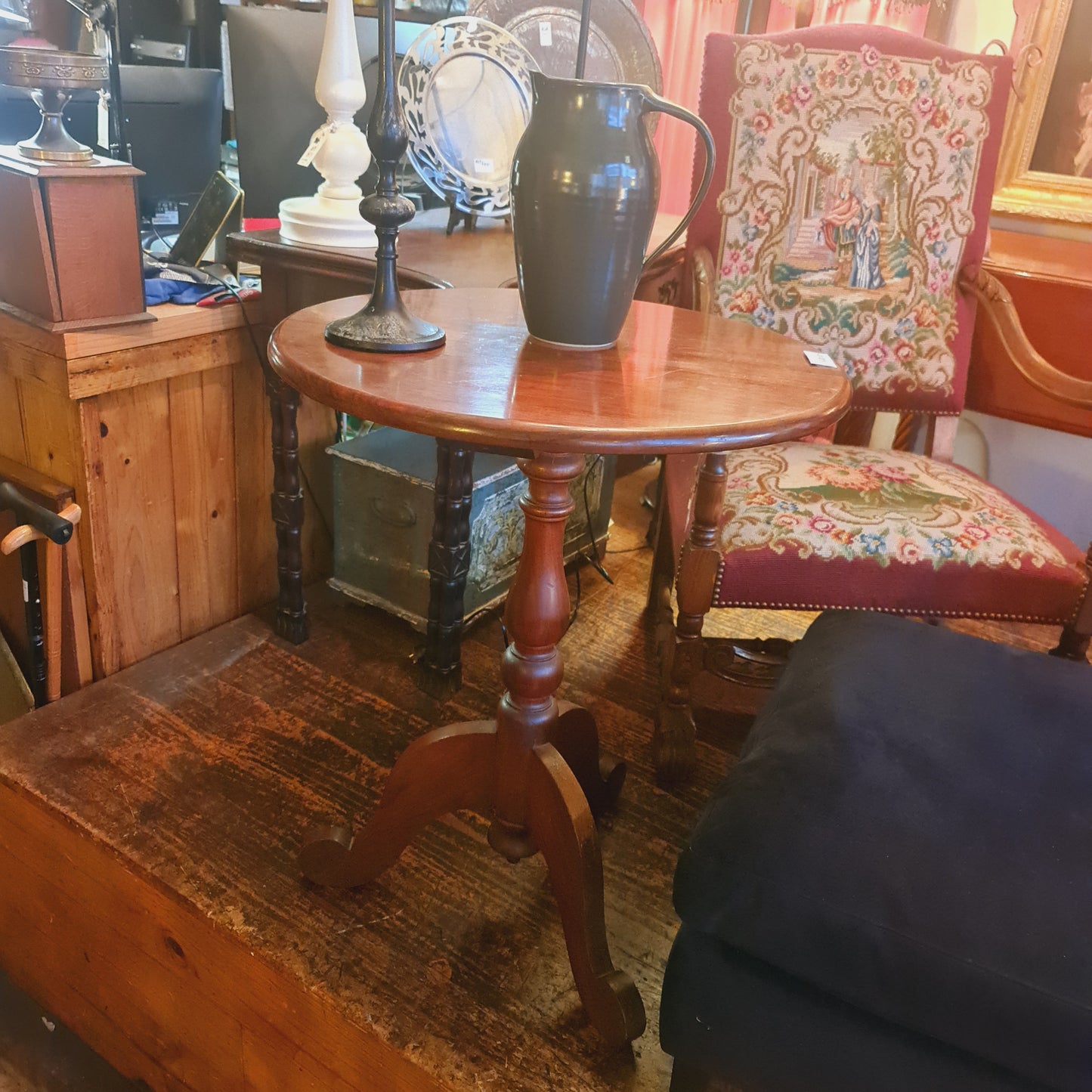Round Antique Wine Table on a Tripod Base
