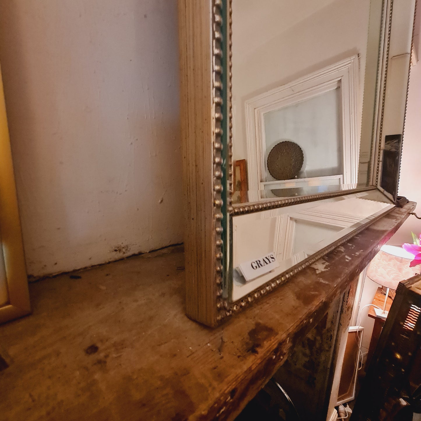 Silver Mirror Wall or Overmantel Cushion Facetted with Studs